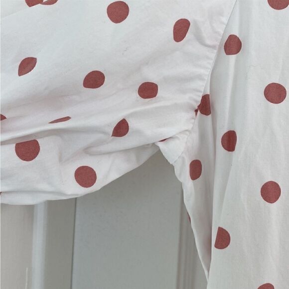 J. CREW White Polka Dot Red V-Neck Puff
Sleeve Poplin Wrap Mini Dress - Picture 13 of 16